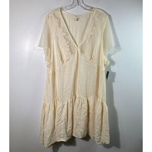 Womens Festi Torrid V Neck Lace Embroidered Boho Dress Flutter Sleeve 3 NWT